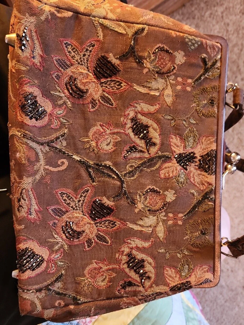 Vintage Beaded  Christiana USED Floral Tapestry Frame 